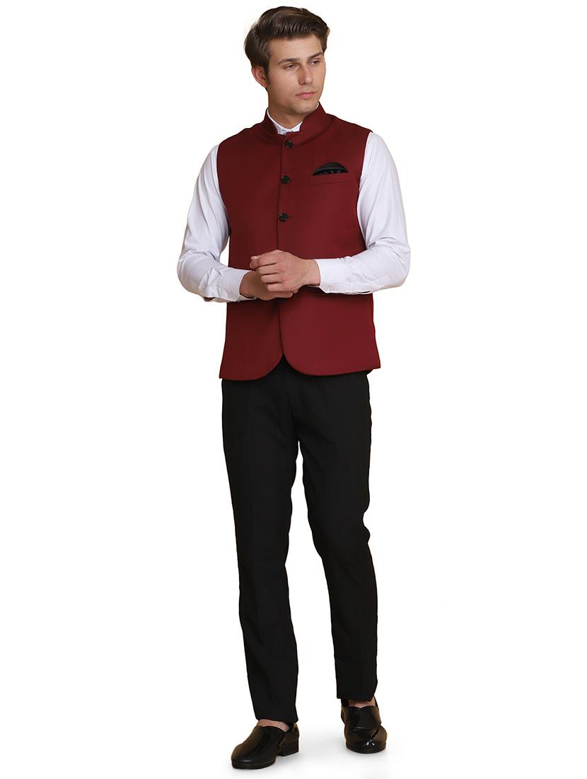 red solid waist coat - 18312967 - Zoom Image - 4