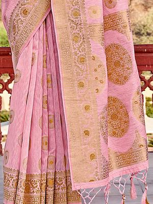 pink linen woven saree with blouse - 18315380 - Standard Image - 3