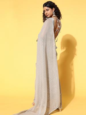 grey organza saree with blouse - 18315471 - Standard Image - 3