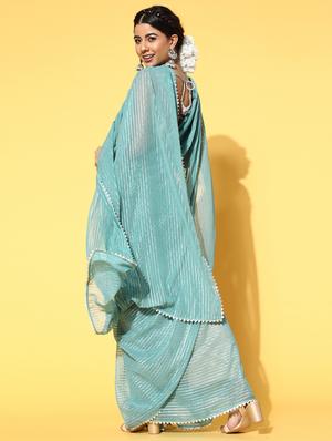 blue organza gota patti saree with blouse - 18315473 - Standard Image - 3