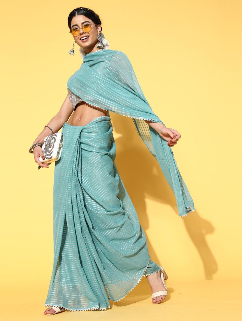 blue organza gota patti saree with blouse - 18315473 - Zoom Image - 2