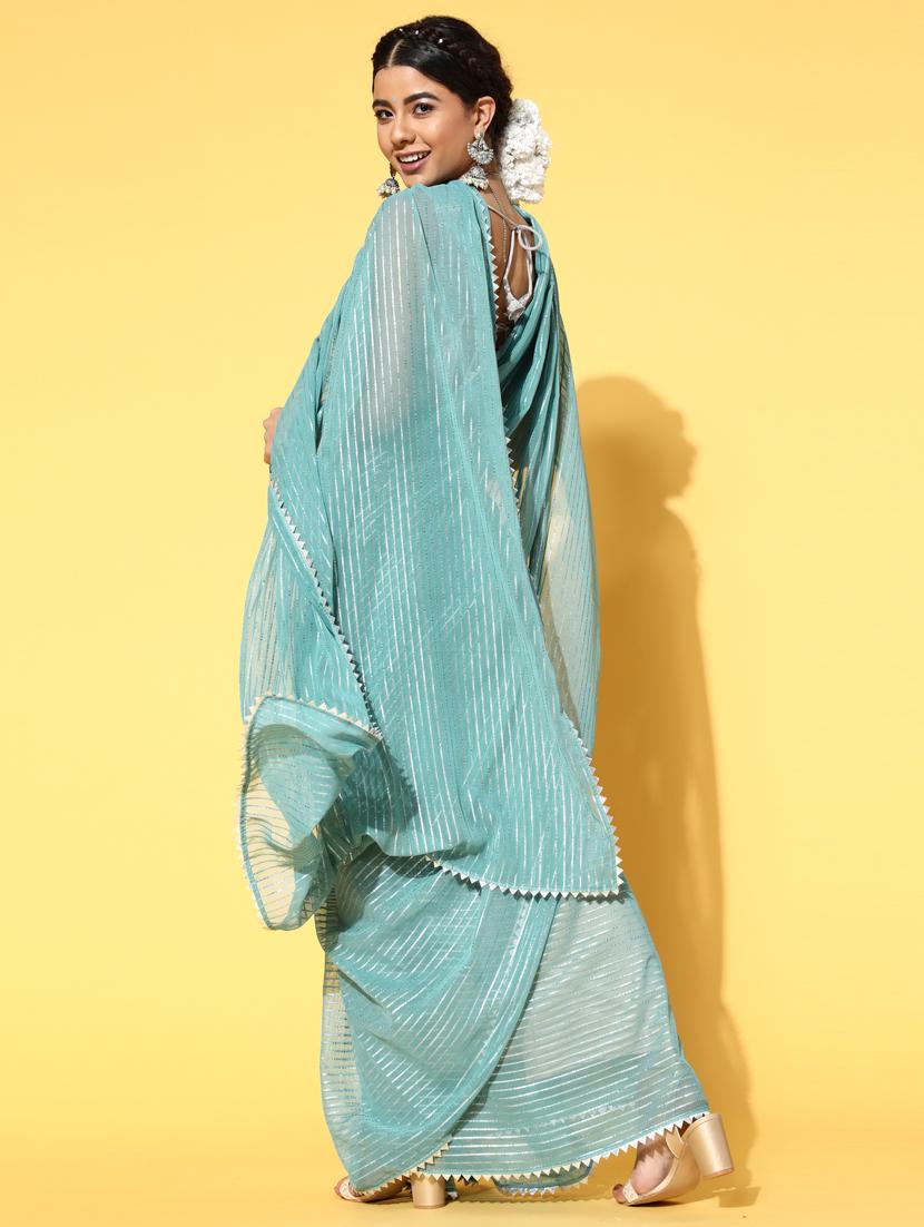 blue organza gota patti saree with blouse - 18315473 - Zoom Image - 3