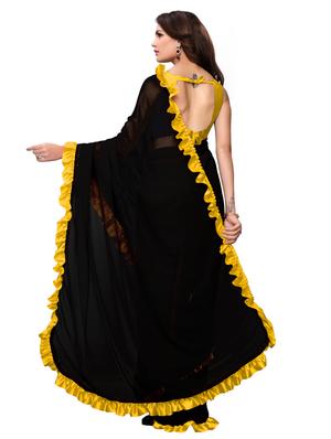 solid bordered ruffled saree with blouse - 18316506 - Standard Image - 3