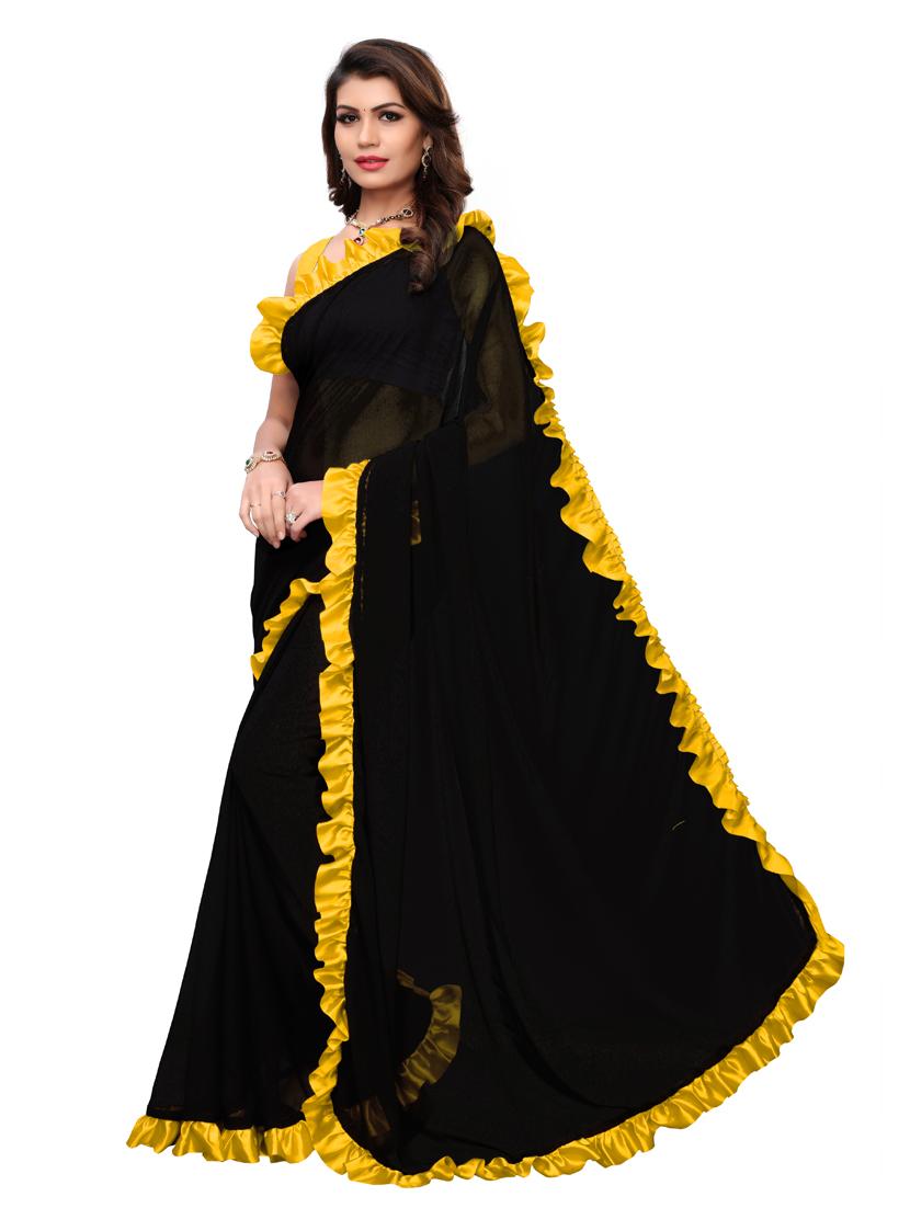 solid bordered ruffled saree with blouse - 18316506 - Zoom Image - 2