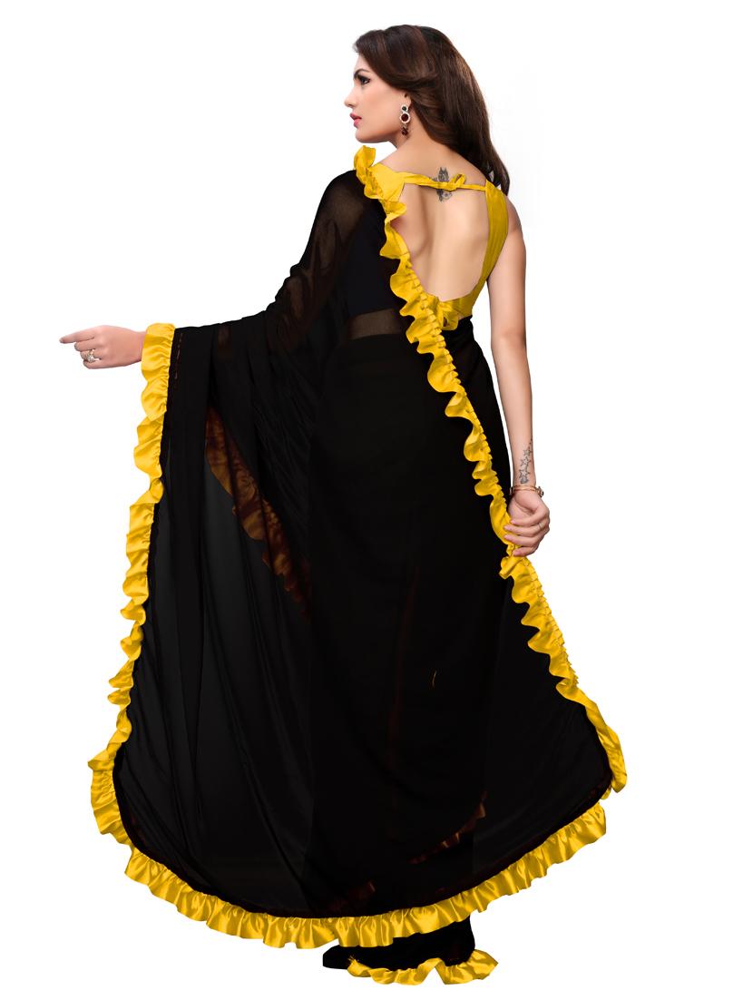 solid bordered ruffled saree with blouse - 18316506 - Zoom Image - 3