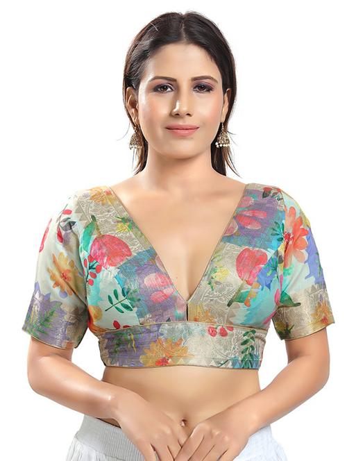 zari work floral printed blouse - 18316948 - Standard Image - 1