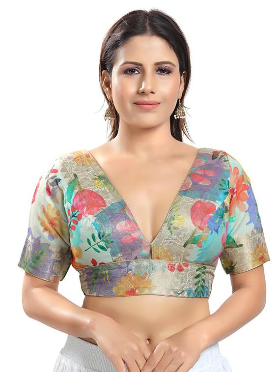 zari work floral printed blouse - 18316948 - Zoom Image - 1