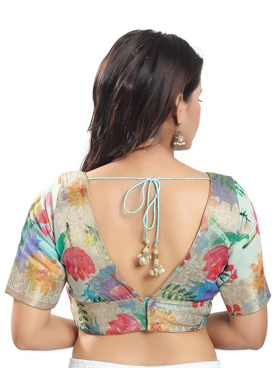 zari work floral printed blouse - 18316948 - Zoom Image - 3