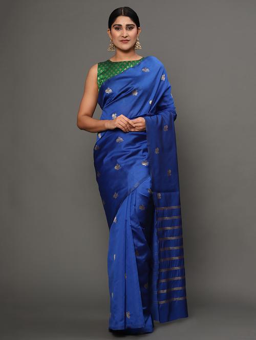 blue art silk banarasi saree with blouse - 18317549 - Very Small Image - 1