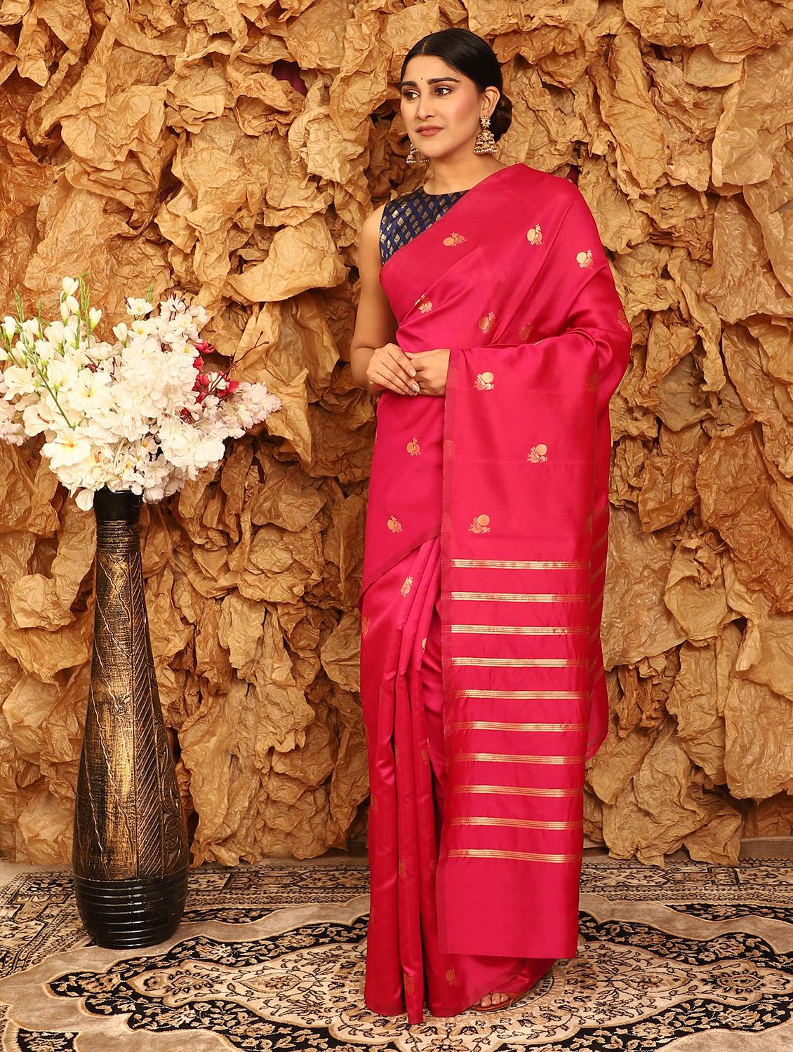 pink art silk banarasi saree with blouse - 18317552 - Zoom Image - 2