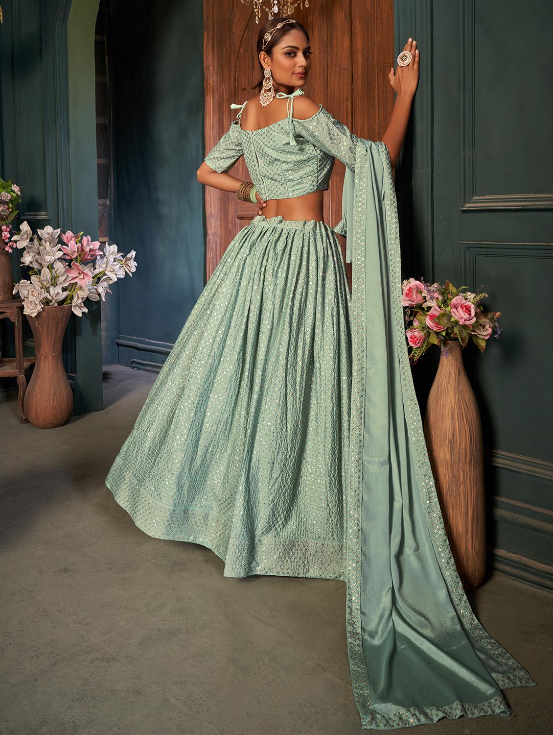 green chiffon aline lehenga - 18317756 - Zoom Image - 2