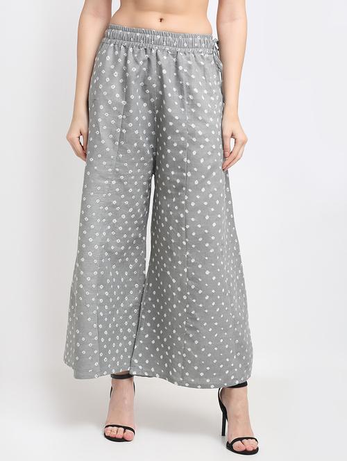 grey cotton flared palazzo - 18318026 - Standard Image - 1