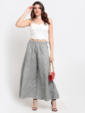 grey cotton flared palazzo - 18318026 - Standard Image - 4