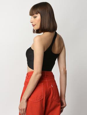 single shoulder solid crop top - 18318597 - Standard Image - 3
