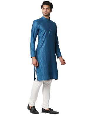 blue self-design medium kurta - 18318919 - Standard Image - 3