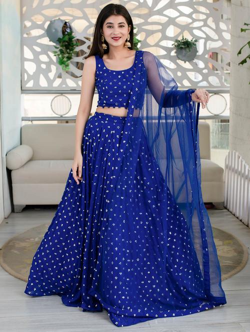 blue georgette flared lehenga - 18319369 - Standard Image - 1