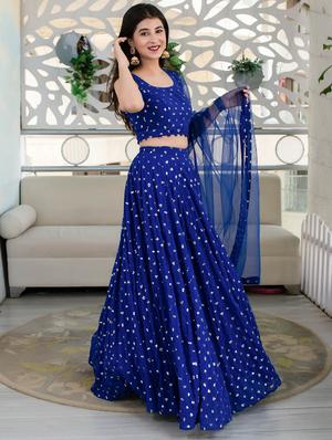 blue georgette flared lehenga - 18319369 - Standard Image - 2