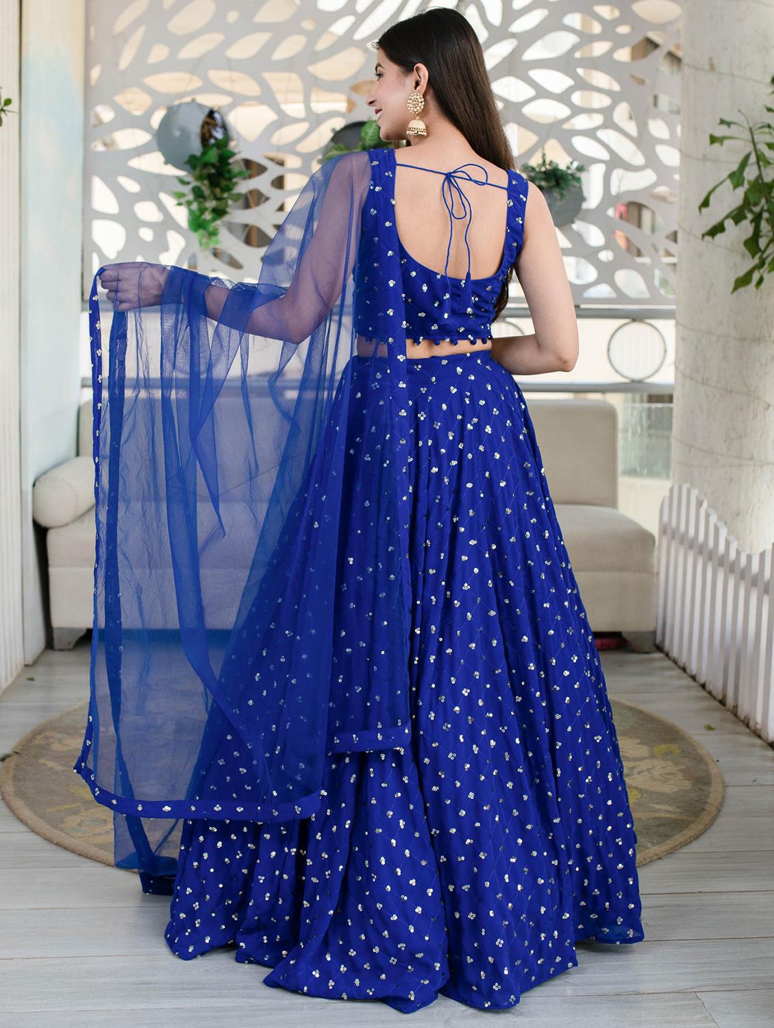 blue georgette flared lehenga - 18319369 - Zoom Image - 3
