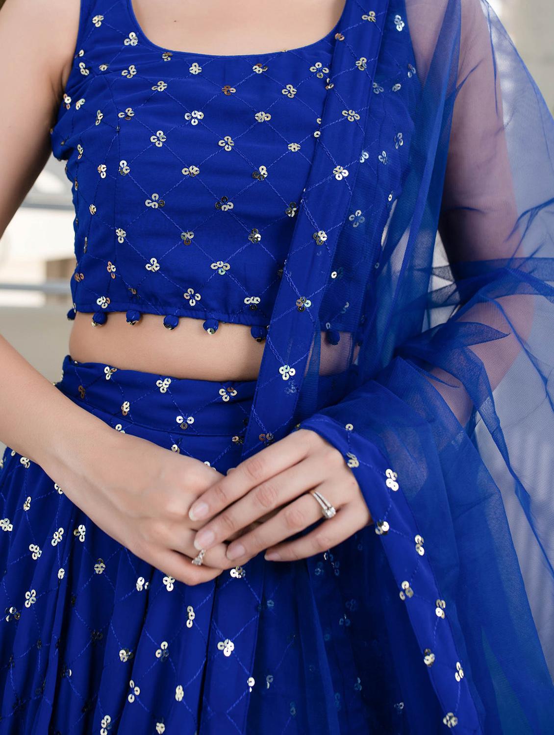blue georgette flared lehenga - 18319369 - Zoom Image - 5
