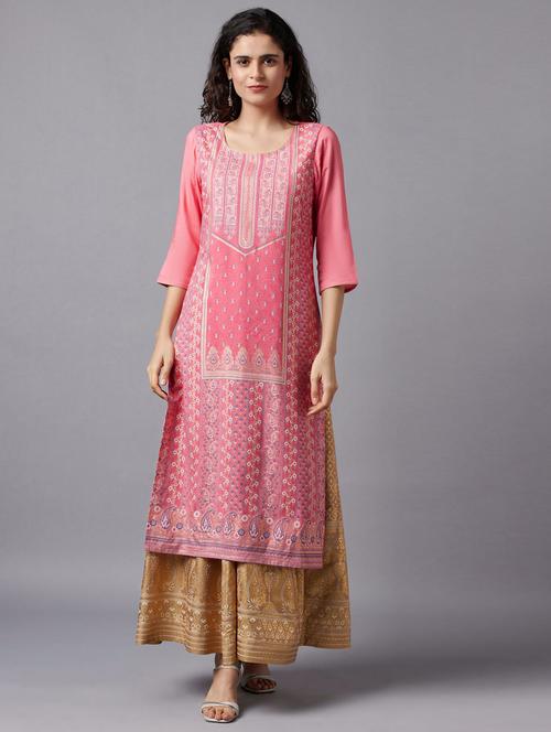 pink viscose modal straight kurta - 18319409 - Standard Image - 1