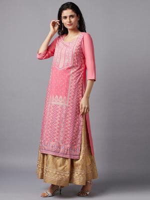 pink viscose modal straight kurta - 18319409 - Standard Image - 2