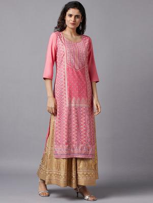 pink viscose modal straight kurta - 18319409 - Standard Image - 3