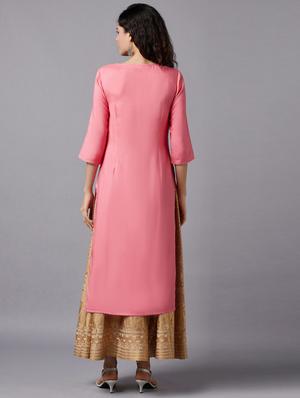 pink viscose modal straight kurta - 18319409 - Standard Image - 4