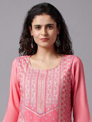 pink viscose modal straight kurta - 18319409 - Standard Image - 5