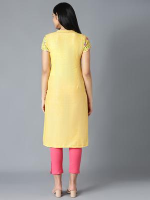 yellow cotton straight kurta - 18319437 - Standard Image - 4