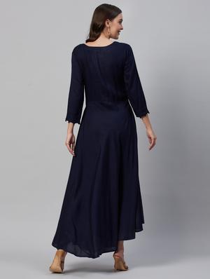 navy blue embellished flared ethnic dress - 18319702 - Standard Image - 4