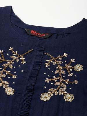 navy blue embellished flared ethnic dress - 18319702 - Standard Image - 5
