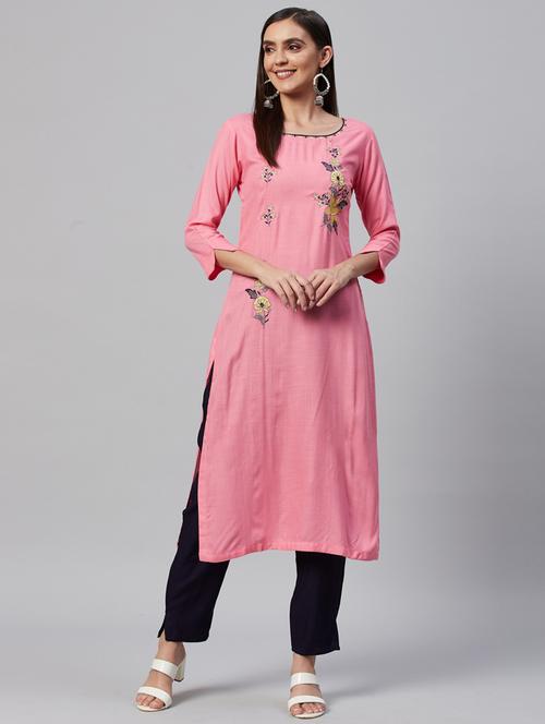 pink rayon kurta pant set - 18319896 - Standard Image - 1