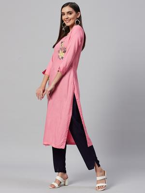 pink rayon kurta pant set - 18319896 - Standard Image - 2