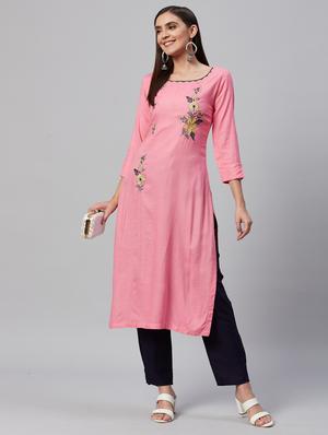 pink rayon kurta pant set - 18319896 - Standard Image - 3