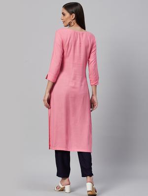 pink rayon kurta pant set - 18319896 - Standard Image - 4