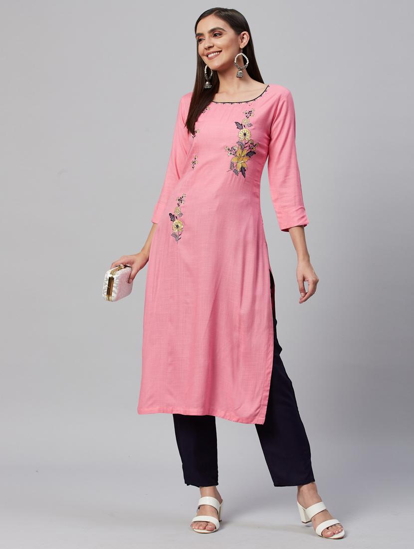 pink rayon kurta pant set - 18319896 - Zoom Image - 3