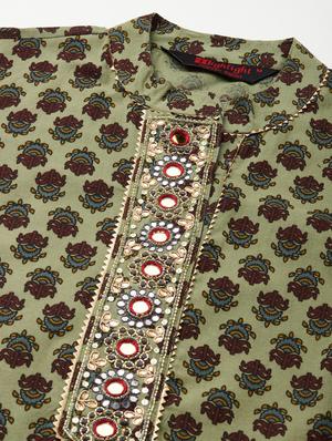 olive cotton blend kurta pant set - 18319898 - Standard Image - 5