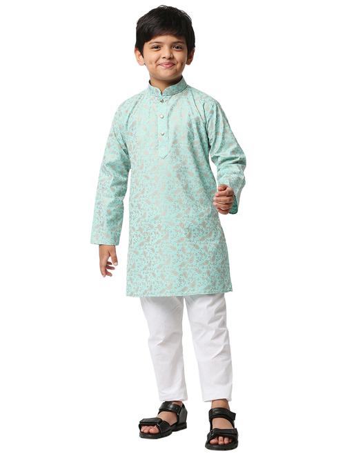 green solid kurta pajama set - 18320682 - Very Small Image - 1