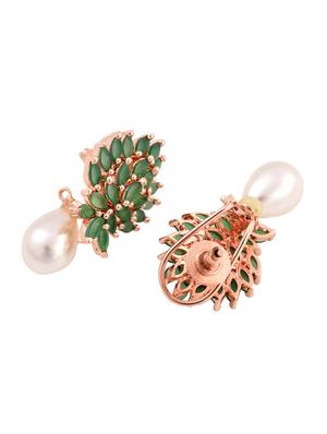 rose gold plated green ad studded luxurious pearl drop earrings - 18321019 - Standard Image - 3