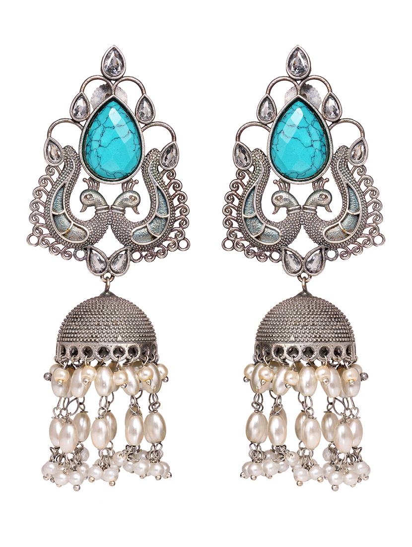 silver brass jhumka earring - 18321223 - Zoom Image - 2