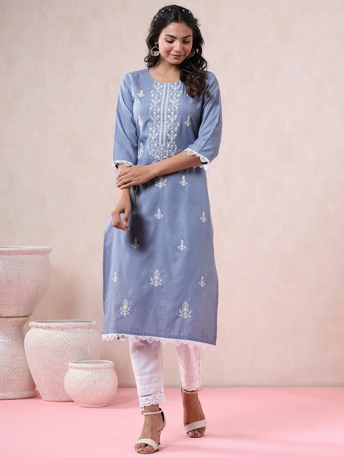 grey straight kurta - 18321361 - Standard Image - 1