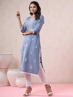 grey straight kurta - 18321361 - Standard Image - 2