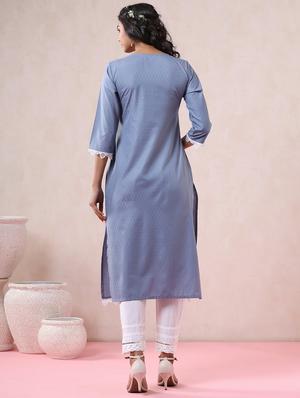 grey straight kurta - 18321361 - Standard Image - 3