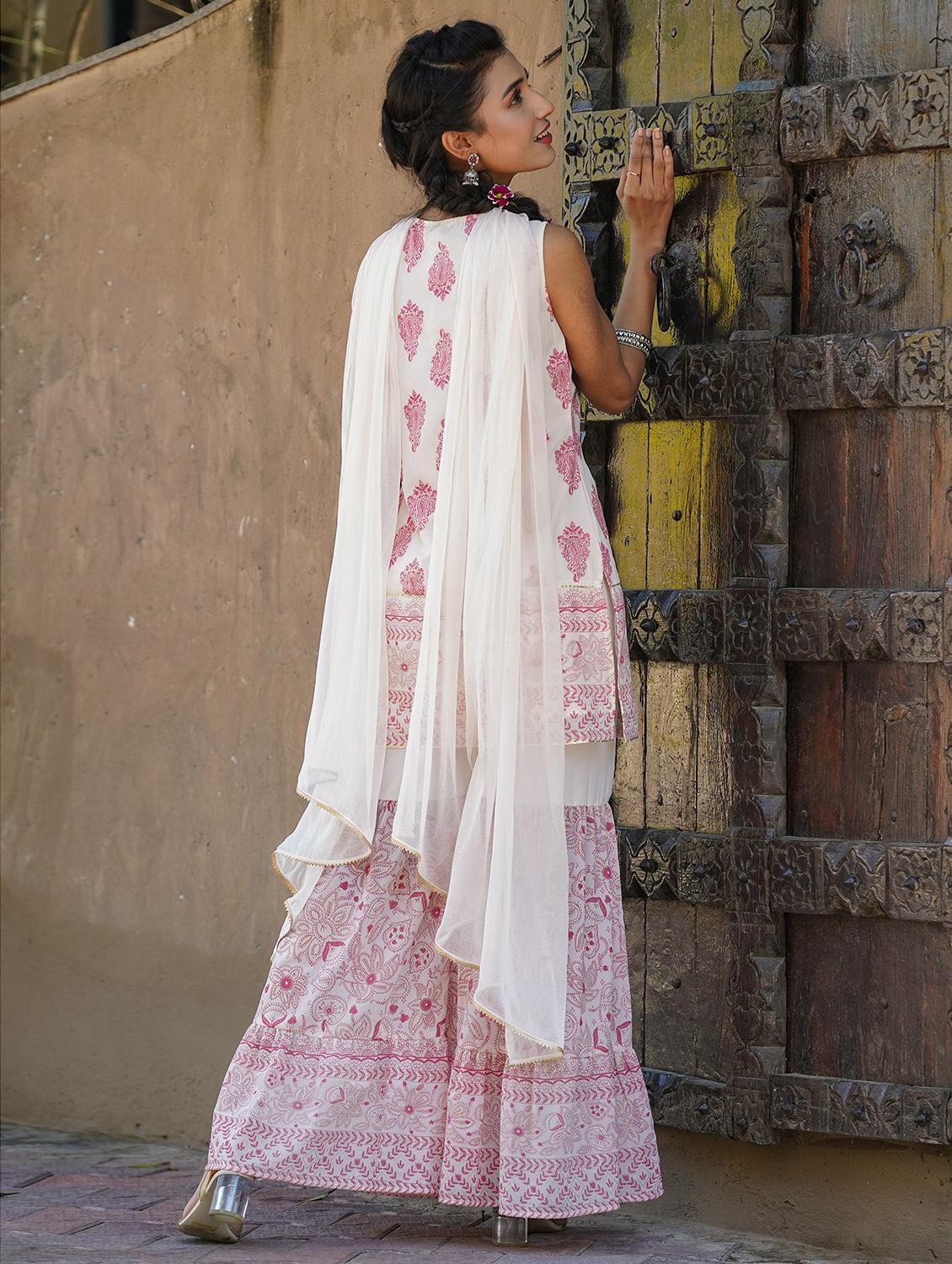 multi colored georgette kurta sharara set - 18321374 - Zoom Image - 3