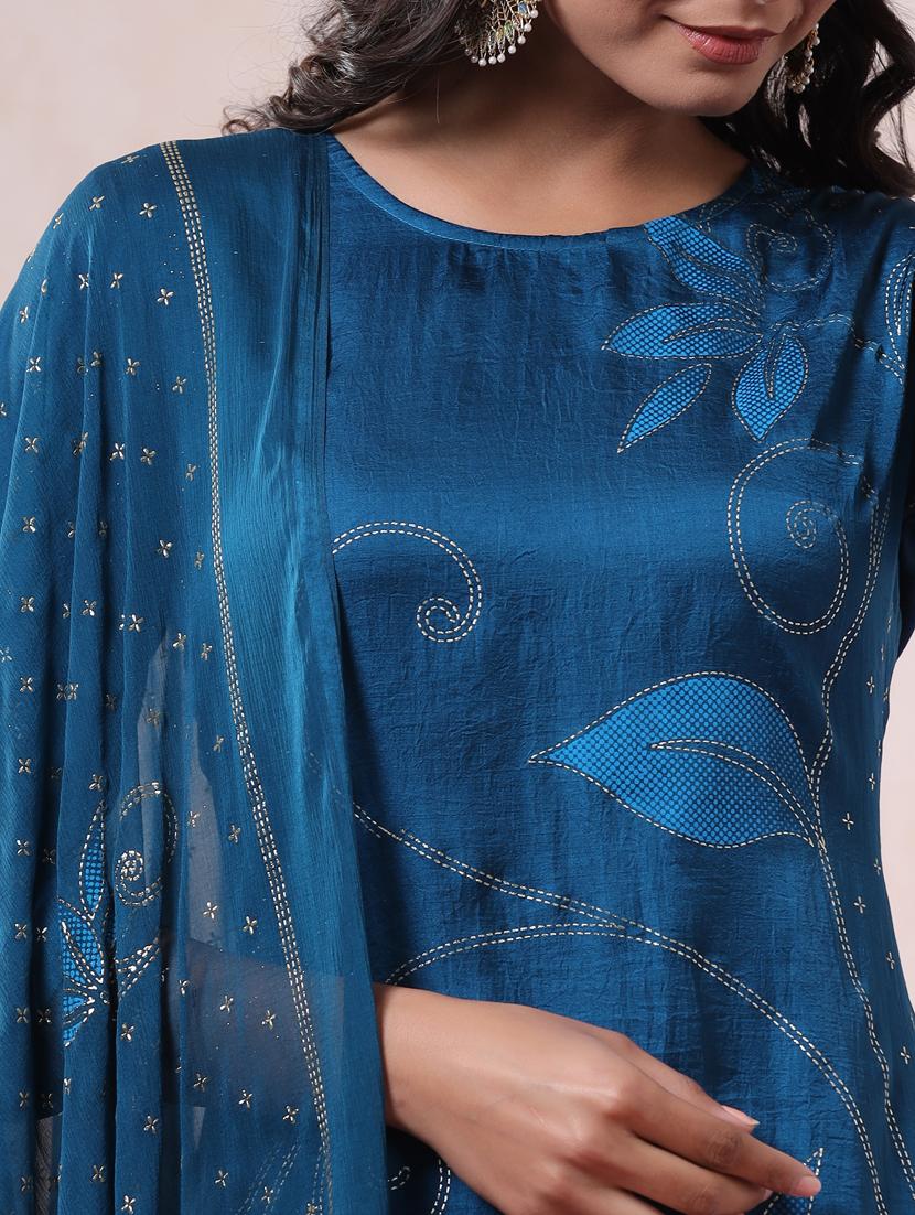 blue silk kurta pant set - 18321379 - Zoom Image - 4