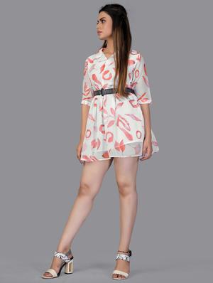 shirt collar printed flared dress - 18321691 - Standard Image - 2
