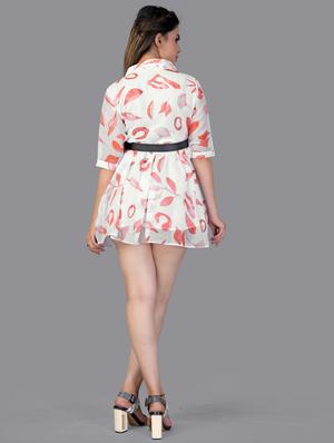 shirt collar printed flared dress - 18321691 - Standard Image - 3