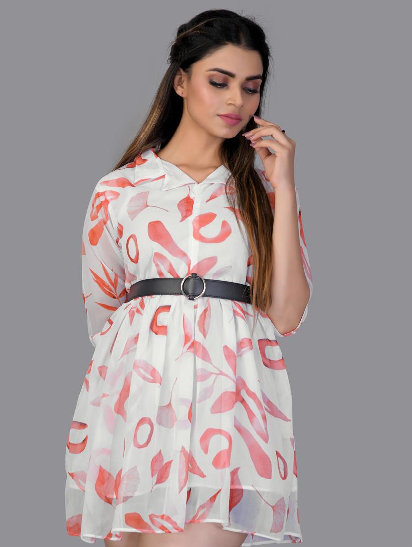 shirt collar printed flared dress - 18321691 - Zoom Image - 4