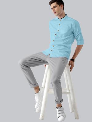 blue solid casual shirt - 18321702 - Standard Image - 4