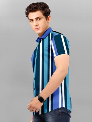 blue striped casual shirt - 18321715 - Standard Image - 2